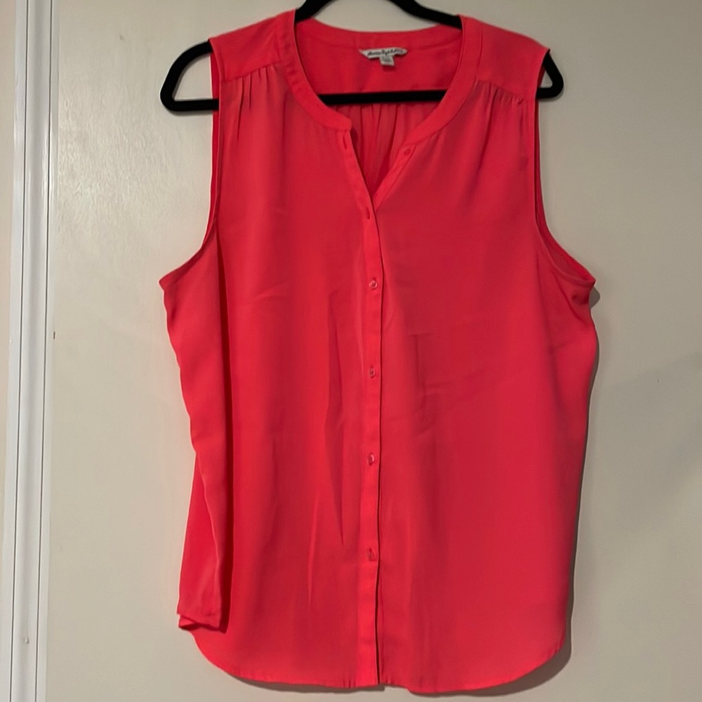 Pink, sheer, tank top, button down, sleeveless, blouse
